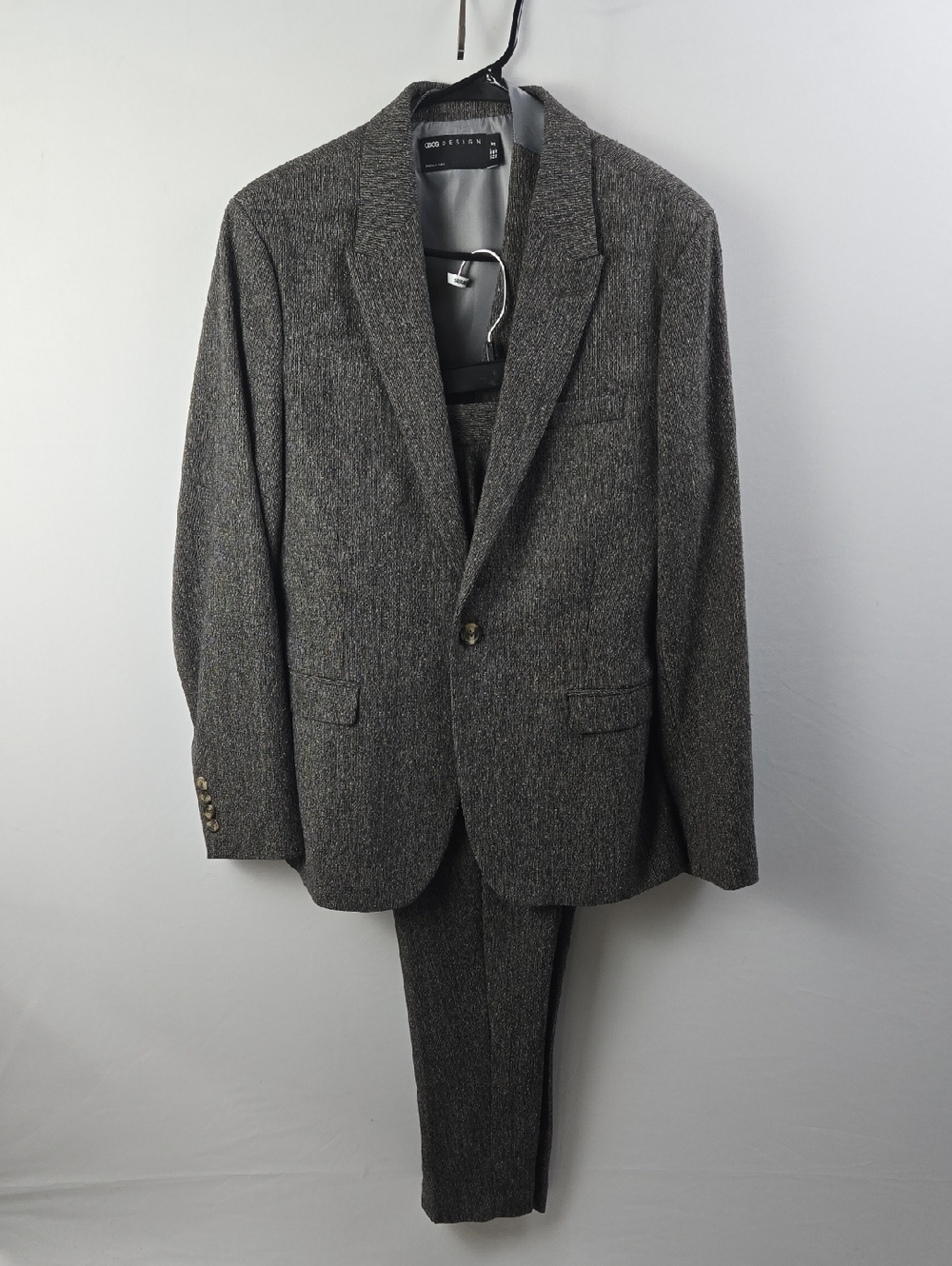 ASOS Slim Fit Men's Gray Tweed 3-pc Suit Blazer Pants Vest Sz 38S Wool-blend